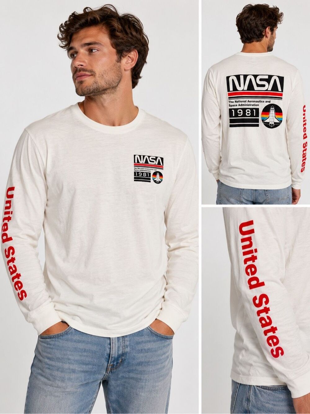 Neon Riot x Buckle NASA Long Sleeve White Graphic Tee Size Medium